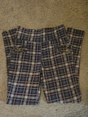 Women's Fleece Thermal High Waist Legging Pants - Blue/Burgundy